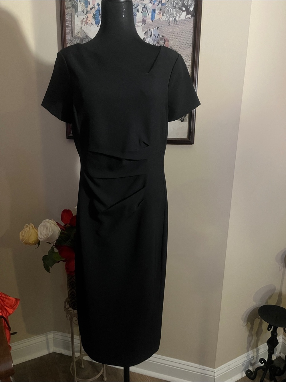 Donna Karan Black Short-Sleeve Midi Sheath Dress